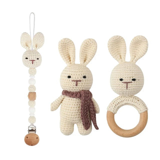 3-bunnies-crochet-cotton-wood-ring-doudou-teether-pacifier-clip-baby-natural-safe-toys-gift-set