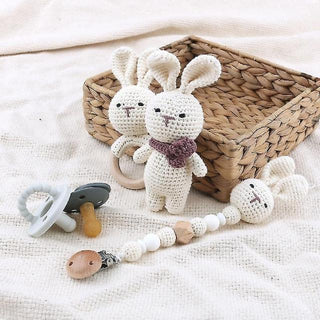 3-bunnies-crochet-cotton-wood-ring-doudou-teether-pacifier-clip-baby-natural-safe-toys-gift-set