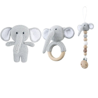 3-elephants-crochet-cotton-wood-ring-doudou-teether-pacifier-clip-baby-natural-safe-toys-gift-set