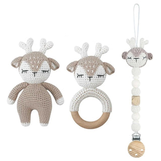 3-reindeers-crochet-cotton-wood-ring-doudou-teether-pacifier-clip-baby-natural-safe-toys-gift-set