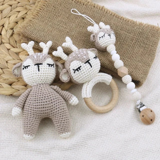 3-reindeers-crochet-cotton-wood-ring-doudou-teether-pacifier-clip-baby-natural-safe-toys-gift-set