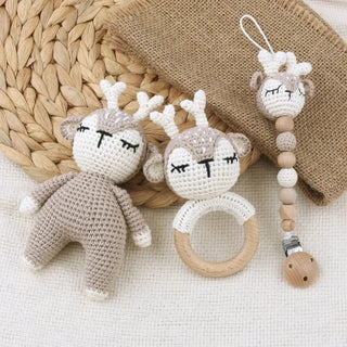 3-reindeers-crochet-cotton-wood-ring-doudou-teether-pacifier-clip-baby-natural-safe-toys-gift-set