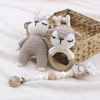 3-reindeers-crochet-cotton-wood-ring-doudou-teether-pacifier-clip-baby-natural-safe-toys-gift-set