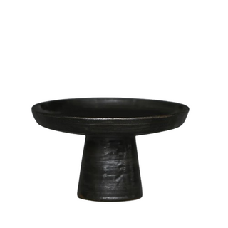 black-handmade-coarse-pottery-pedestal-tray-high-foot-dish-display-stand-fruit-bowl-decorative-home-ornament-accessory