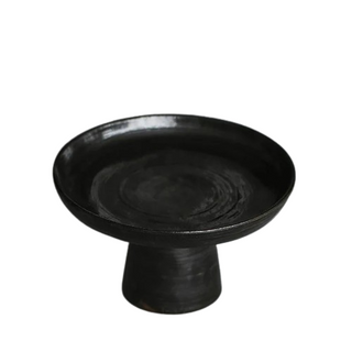 black-handmade-coarse-pottery-pedestal-tray-high-foot-dish-display-stand-fruit-bowl-decorative-home-ornament-accessory