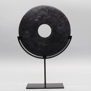 decorative-natural-marble-stone-with-metal-base-black-marble-disc-ornament-natural-home-decoration