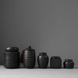 black-ribbed-ceramic-kitchen-storage-jars-canisters-tea-coffee-spices-snacks-containers