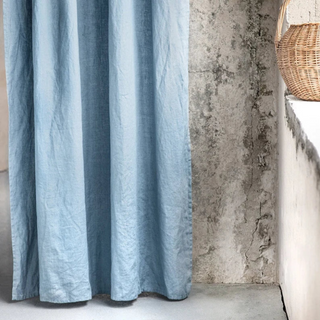 Blue-Linen-Rod-Pocket-Curtain-Panel-Natural-Home-Decor