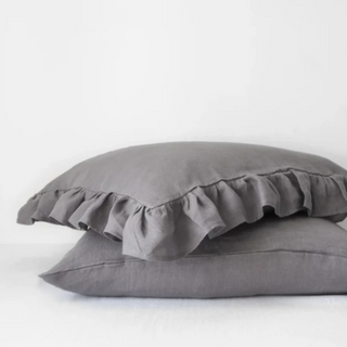 Dark-Grey-Ruffled-Stone-Washed-Linen-Pillowcases-Natural-Bedding