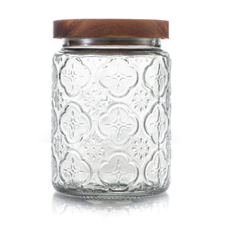 Flower Glass Storage Jars / Acacia Lid