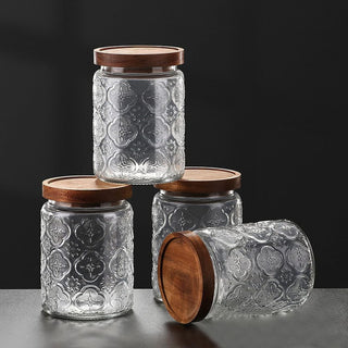 Flower Glass Storage Jars / Acacia Lid