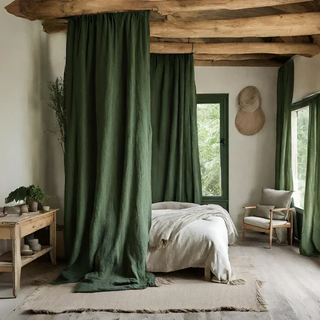 Forest-Green-Linen-Rod-Pocket-Curtain-Panel-Natural-Home-Decor