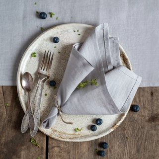 Handmade Linen Table Napkins (2pcs) / Light Grey 40x40cm