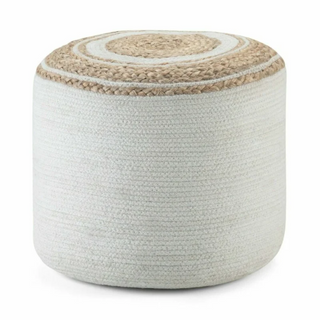 Handwoven Jute & Cotton Pouf / White