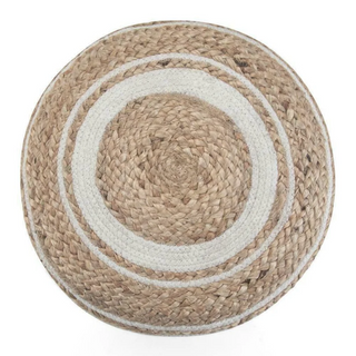 Handwoven Jute & Cotton Pouf / White