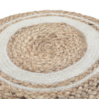 Handwoven Jute & Cotton Pouf / White