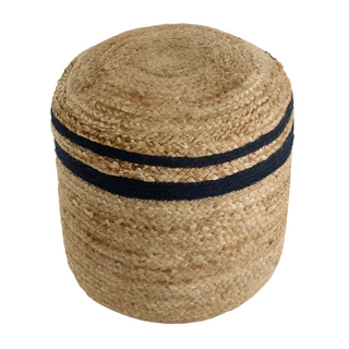 Handwoven Jute Pouf / Black Stripes