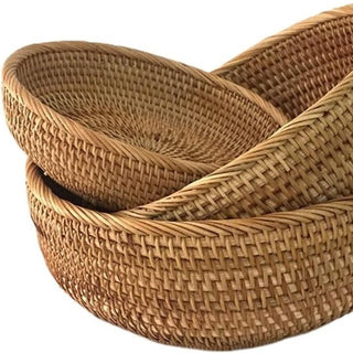 Round-Handwoven-Rattan-Storage-Baskets-Fruit-Bread-Tray-Home-Storage-Organisation