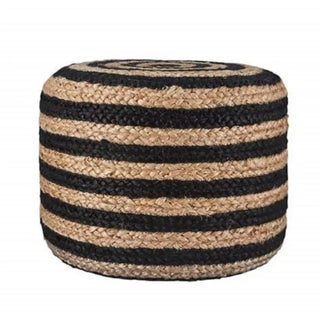 Handwoven Striped Jute Pouf / Black