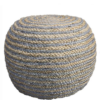 Handwoven Striped Jute Pouf / Grey