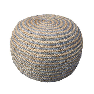 Handwoven Striped Jute Pouf / Grey