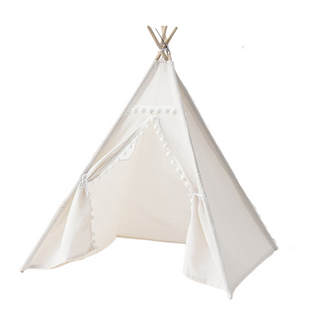 white-cotton-teepee-play-tent-with-wooden-poles-boho-scandi-natural-Nursery-playroom-decor