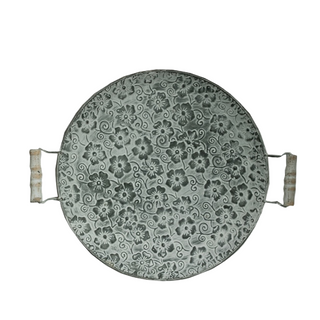 round-floral-embossed-galvanized-iron-tray-metal-serving-plate-with handles-kitchen-tableware-natural-home-decor