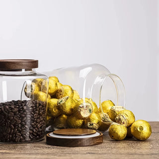 Large Glass Storage Jars / Acacia Lid