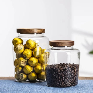 Large Glass Storage Jars / Acacia Lid