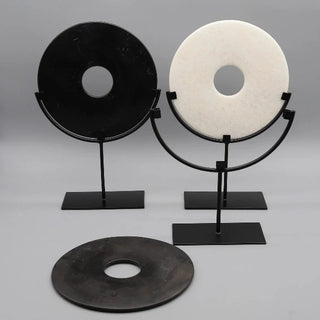 decorative-natural-marble-stone-with-metal-base-black-white-marble-disc-ornament-natural-home-decoration