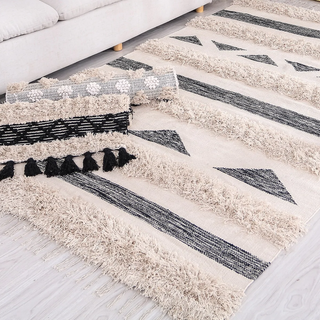 Handmade-Fringed-Tasselled-Moroccan-Kilim-Cotton-Rug-Nordic-Boho-Natural-Home-Decor