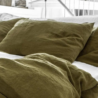 Olive-Green-Standard-Stone-Washed-Linen-Pillowcases-Natural-Bedding