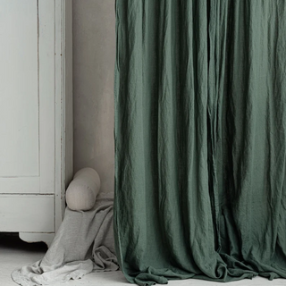 Pine-Green-Linen-Tab-Tie-Top-Curtain-Panel-Natural-Home-Decor