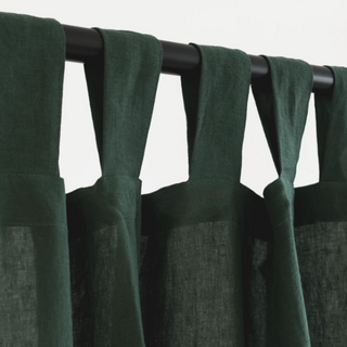 Pine-Green-Linen-Tab-Tie-Top-Curtain-Panel-Natural-Home-Decor