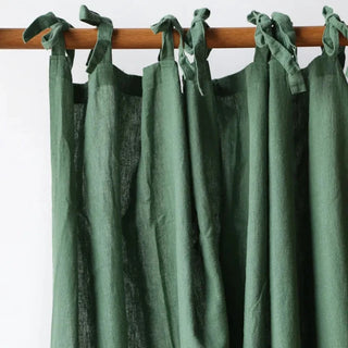 Pine-Green-Linen-Tab-Tie-Top-Curtain-Panel-Natural-Home-Decor