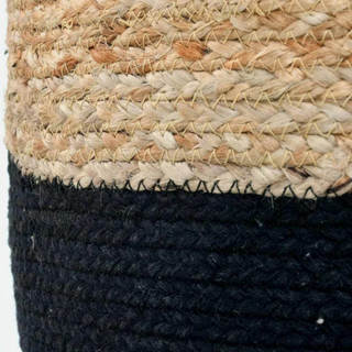 Two Tone Braided Jute Pouf / Black