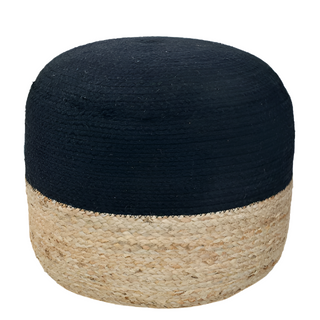 Two Tone Braided Jute Pouf / Black