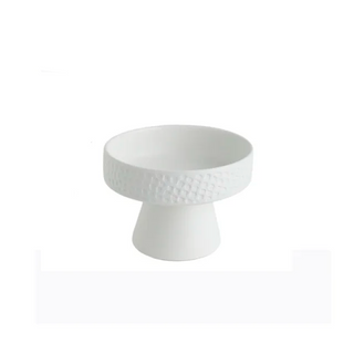 white-raised-ceramic-textured-dish-round-pasta-steak-plate-salad-bowl-high-foot-snack-desserts-tray