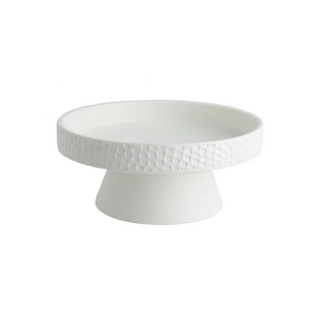 white-raised-ceramic-textured-dish-round-pasta-steak-plate-salad-bowl-high-foot-snack-desserts-tray