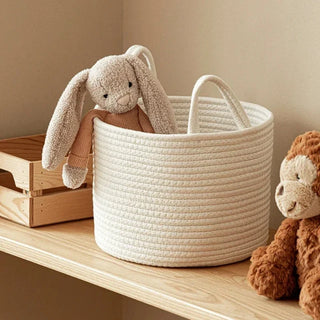 White-Cotton-Rope-Toy-Storage-Laundry-Basket