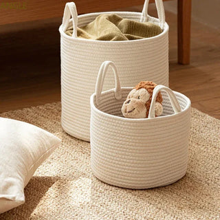 White-Cotton-Rope-Toy-Storage-Laundry-Basket