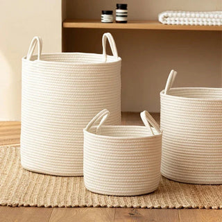 White-Cotton-Rope-Toy-Storage-Laundry-Basket